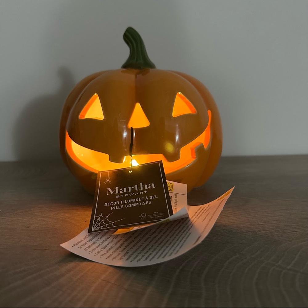 Halloween Martha Stewart ceramic Orange Pumpkin LED Decor